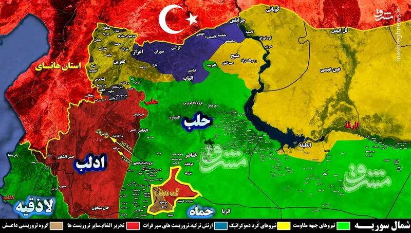 درگیری جبهه مقاومت با ارتش ترکیه در جنوب غرب حلب؛ گاف سیاه لشکر رسانه‌ای تروریست‌ها + تصاویر و نقشه میدانی