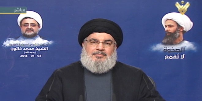 سید حسن نصرالله دبیرکل حزب الله: پایه و اساس و خاستگاه اندیشه تکفیری که ویران می‌کند و می‌کشد و کشتارهای دسته جمعی را مرتکب می‌شود و تمام ملت‌های جهان را تهدید می‌کند رژیم آل سعود است
