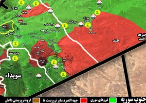 پاکسازی۲۴۵ کیلومتر از مساحت آلوده در بادیه الشام؛ ۷ کیلومتر تا محاصره کامل تروریست ها در جنوب غرب دمشق +نقشه میدانی