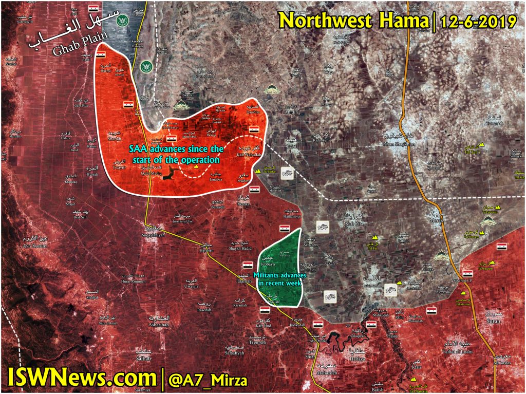 مقایسه مناطقی که به تازگی در شمال غرب حماه به کنترل ارتش سوریه و مسلحین در آمده است.