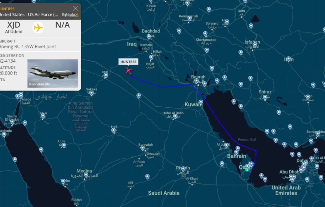 هم اکنون؛ پرواز هواپیمای جمع‌آوری اطلاعات Boeing RC-135W نیروی‌هوایی آمریکا بر فراز عراق!