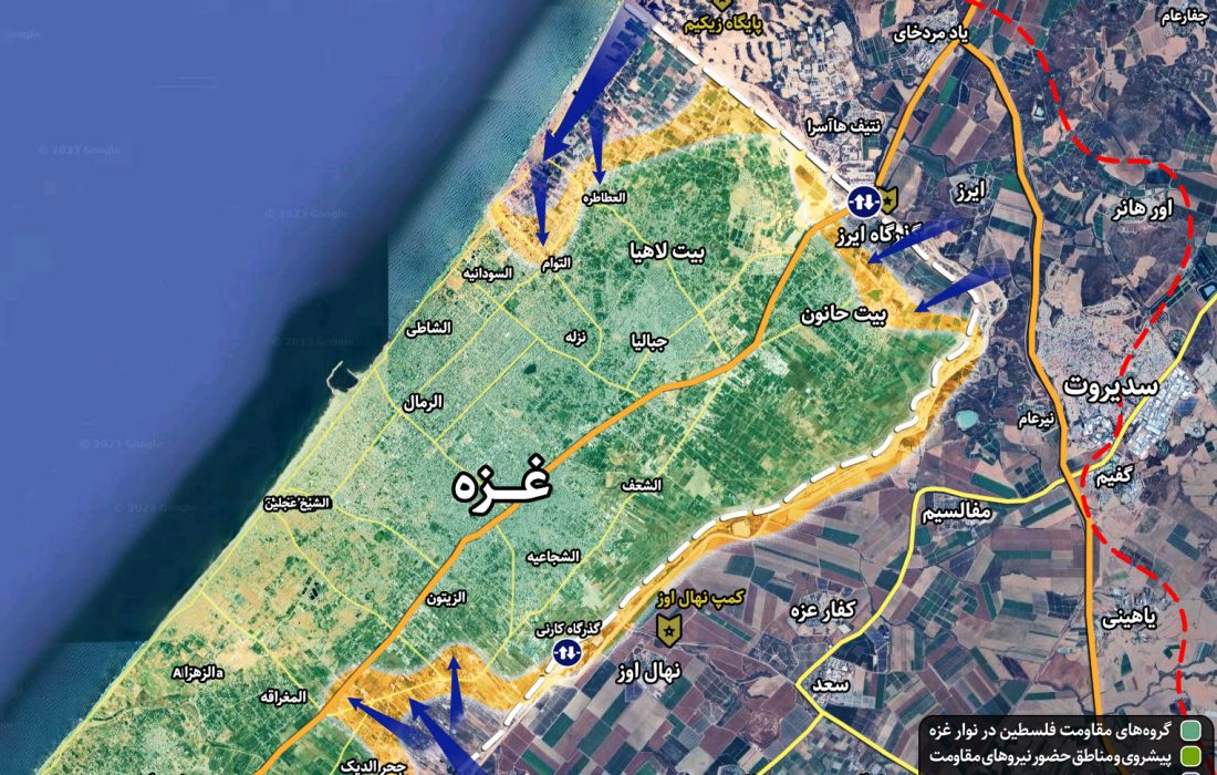 آخرین اخبار از وضعیت نظامی در غزه و فلسطین، ۹ آبان ۱۴۰۲ (نقشه میدانی)
