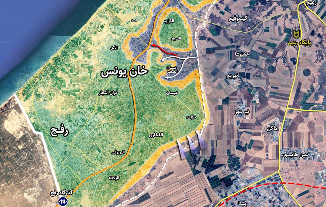آخرین وضعیت جنوب نوار غزه و منطقه خان یونس (نقشه میدانی)
