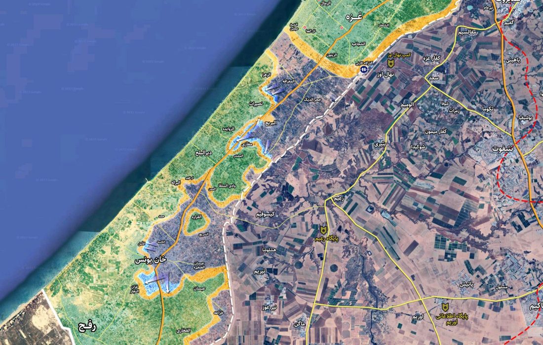 آخرین وضعیت نظامی در نوار غزه، روز ۹۷ام نبردها (نقشه میدانی)